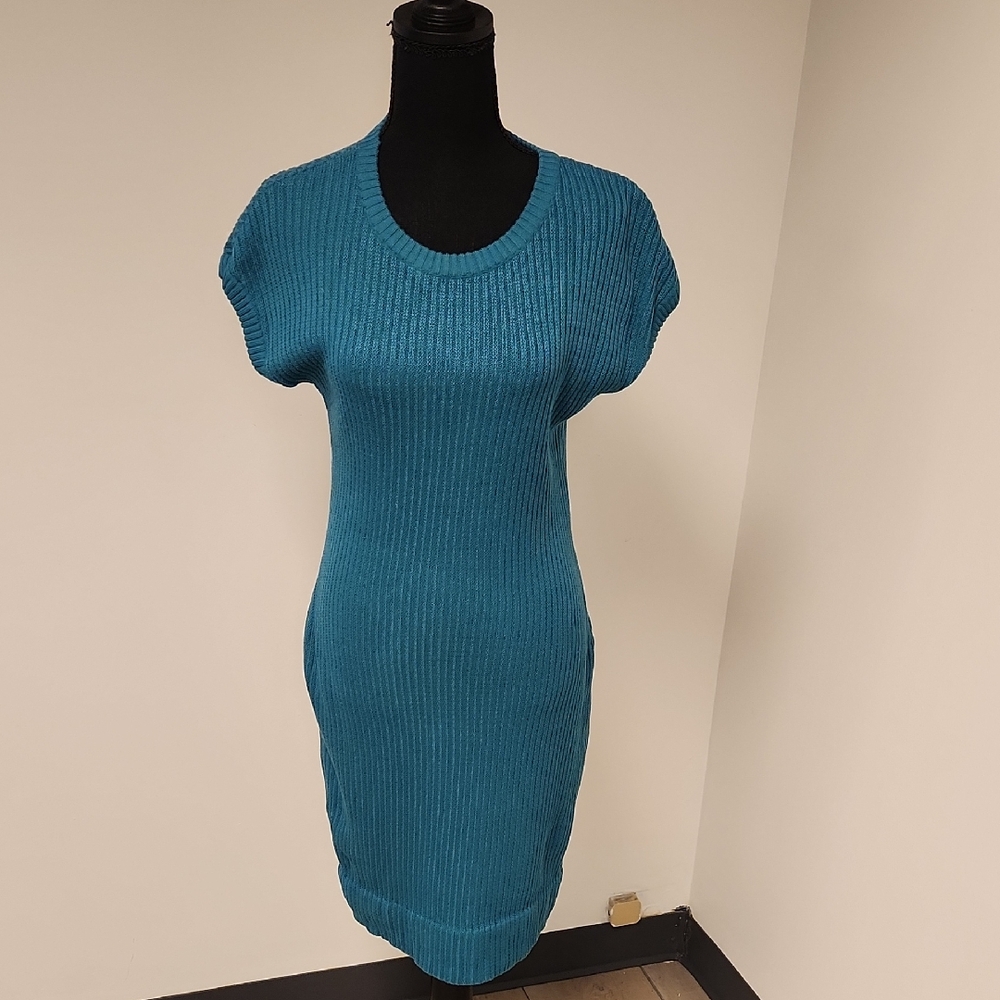 Dorothée Bis Made in France Ribbed Knit Sweater DressTeal Ribbed Knit Size Med